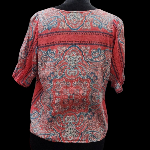 Women's Boho Paisley  Print Smock Top - Pink and Blue - Picture 3 of 6
